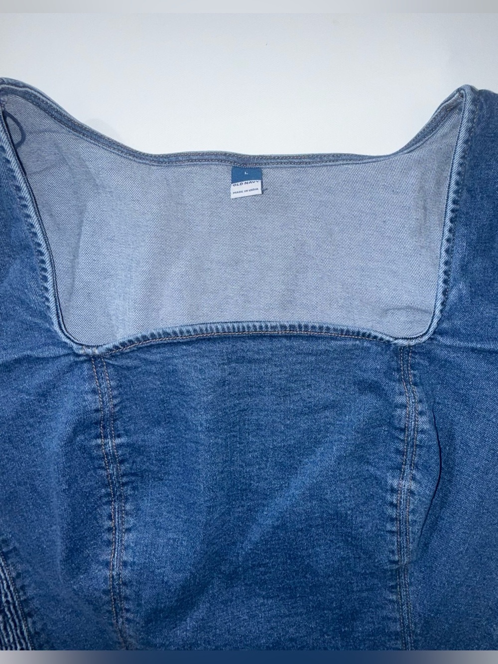 Old Navy Size Large Denim Square Neck Puff Sleeve Top - Picture 6 of 8